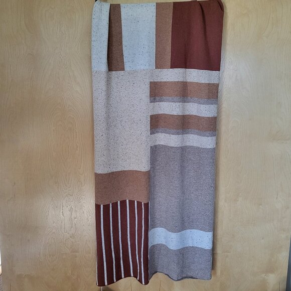 Garnet Hill Cashmere Wrap Scarf Rust Patchwork One Size - Picture 5 of 13